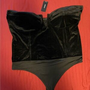 Express Black Velvet Strapless Corset Bodysuit